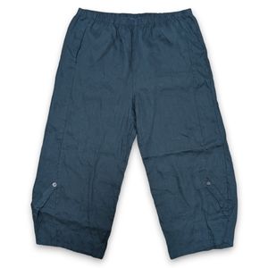 Lisa Bayne NWOT Size XL 100% Linen Lantern Pants Pull On Wide Leg Teal Lagenlook